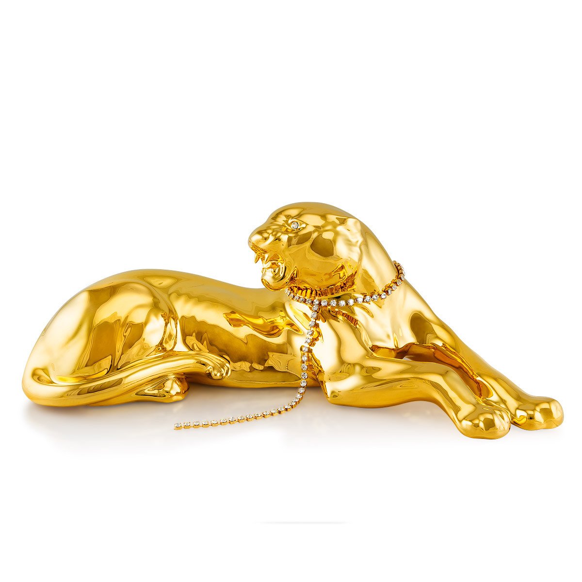 Hochwertige Porzellanfigur "liegender Leopard" Handmade in Italy komplett vergoldet